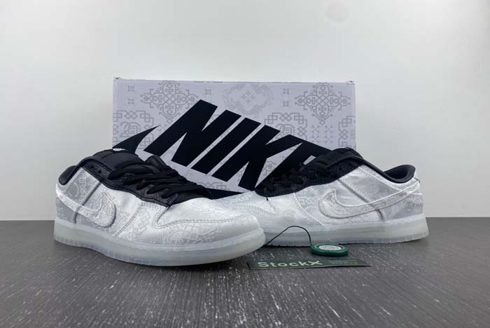 CLOT x fragment x Nike Dunk Low Colorway: White/Black  FN0315-110